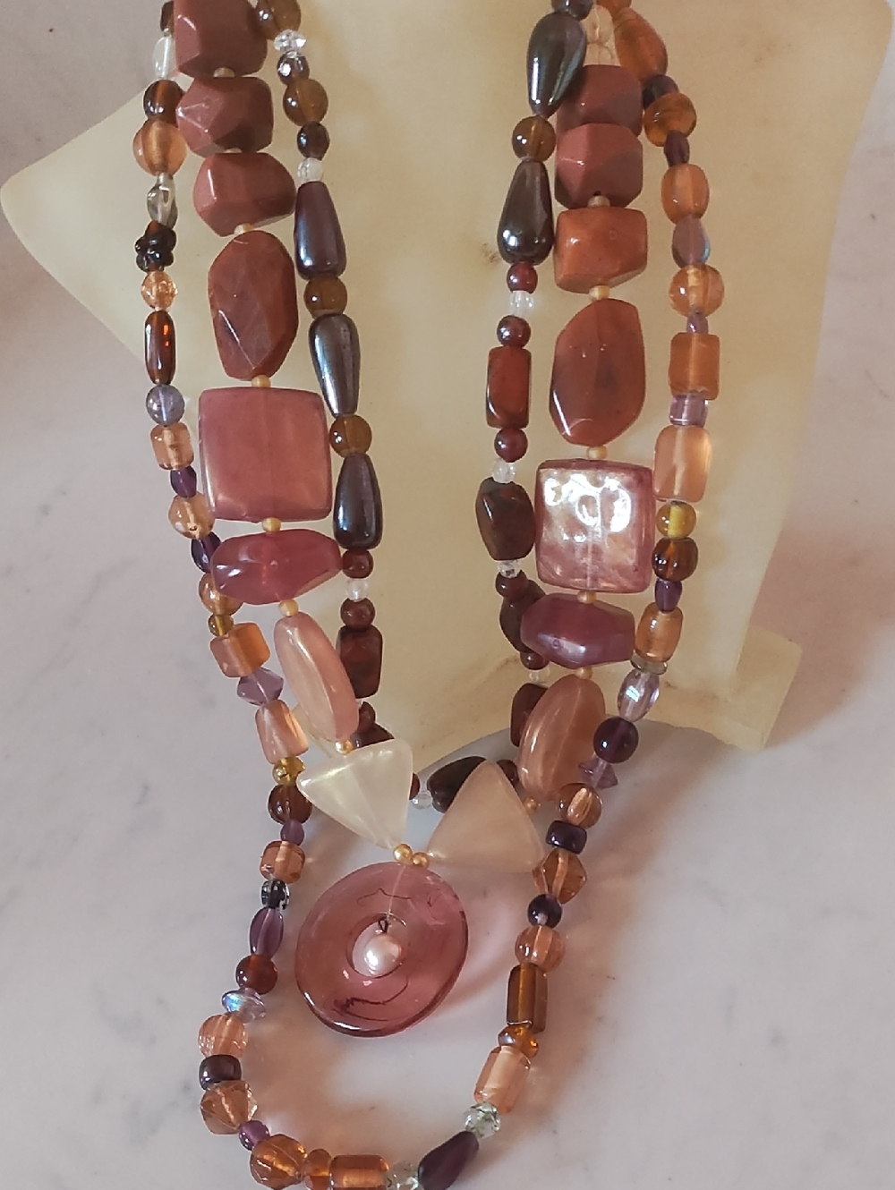 Layered Light Brown & Tan Multi-Strand Necklace. See Pictures For Details